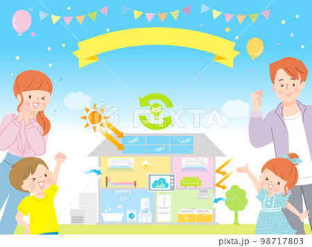 エコ住宅のイメージと笑顔の家族 98717803