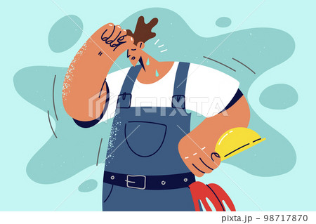 Tired male mechanic suffer from fatigue Tired male mechanic suffer from fatigue 98717870