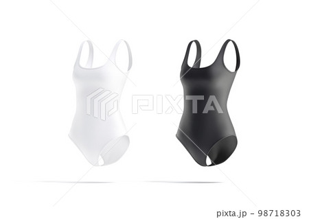 Blank black and white one-piece swimsuit mock up, side view Blank black and white one-piece swimsuit mock up, side view 98718303