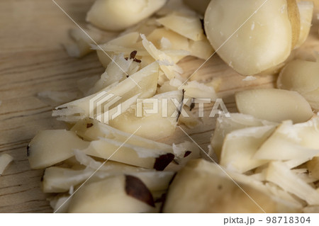 Brazil nuts peeled from the shell on the table Brazil nuts peeled from the shell on the table 98718304