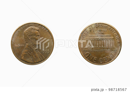 1 cent USA, coin currency, studio shot against white background 1 cent USA, coin currency, studio shot against white background 98718567
