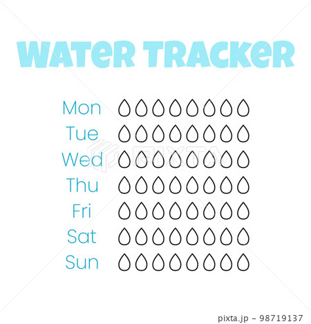 Water tracker vector template. . drinking water checklist. Water tracker with ice. vector illustration. Doodle style. Water tracker vector template. . drinking water checklist. Water tracker with ice. vector illustration. Doodle style. 98719137