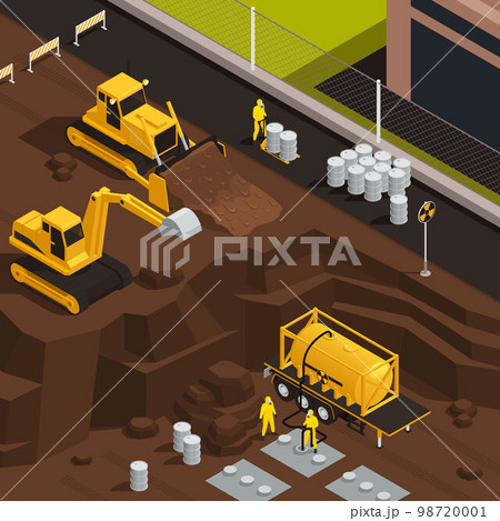 Toxic Waste Nuclear Chemical Pollution Biohazard Isometric Colored Composition 98720001