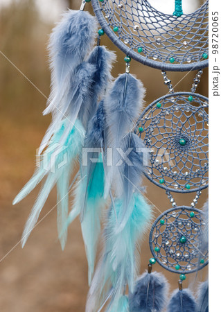 Handmade dream catcher with feathers threads and beads rope hanging 98720065