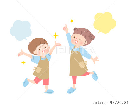 エプロン姿の子供達のイラスト素材 98720281