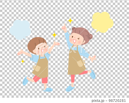 エプロン姿の子供達のイラスト素材 98720281