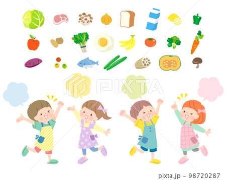 料理をする子供達のイメージイラスト素材 98720287