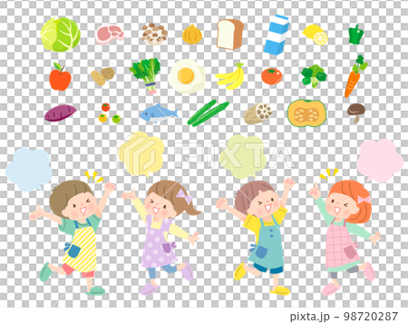 料理をする子供達のイメージイラスト素材 98720287