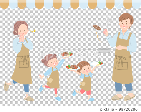 ハンバーグを作る親子のベクターイラスト素材 98720296