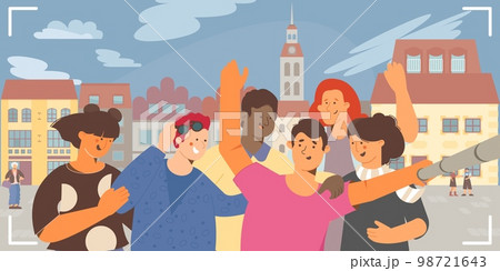 Group Selfie Flat Composition 98721643