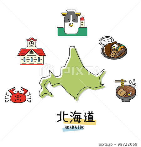日本の北海道のグルメ観光アイコンセット（線画） 98722069