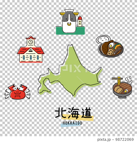 日本の北海道のグルメ観光アイコンセット（線画） 98722069