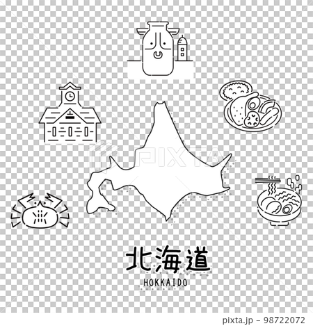 日本の北海道のグルメ観光アイコンセット(線画白黒) 日本の北海道のグルメ観光アイコンセット(線画白黒) 98722072