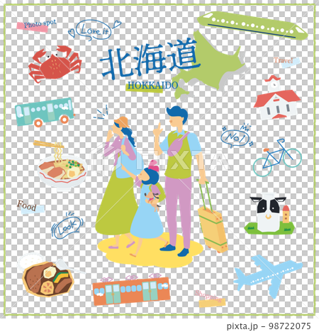在日本北海道享受美食觀光的旅遊家庭和標誌性人物 98722075