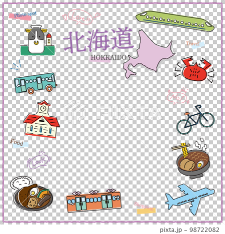 日本の北海道のグルメ観光のアイコンセット（線画） 98722082