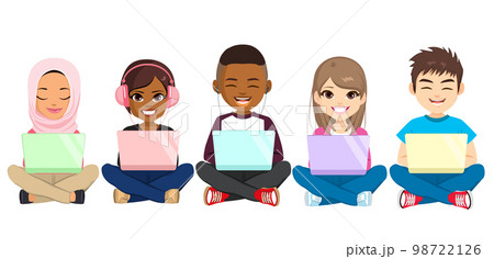 Teenage People Sitting With Computer 98722126