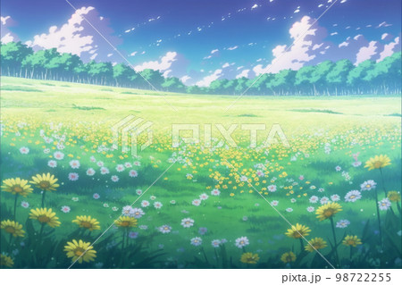 花 カラフル 草原 植物 花畑 幻想 ファンタジー アニメ 98722255