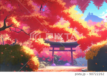 秋 紅葉 日本 京都 神社 自然 風景 イラスト 観光地 秋 紅葉 日本 京都 神社 自然 風景 イラスト 観光地 98722262