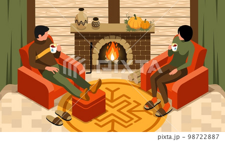 Autumn Cozy Fireplace Composition Autumn Cozy Fireplace Composition 98722887