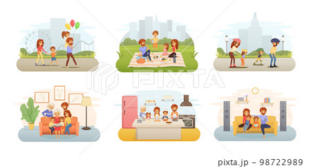 Family Holidays Flat Cartoon Icon Set 98722989