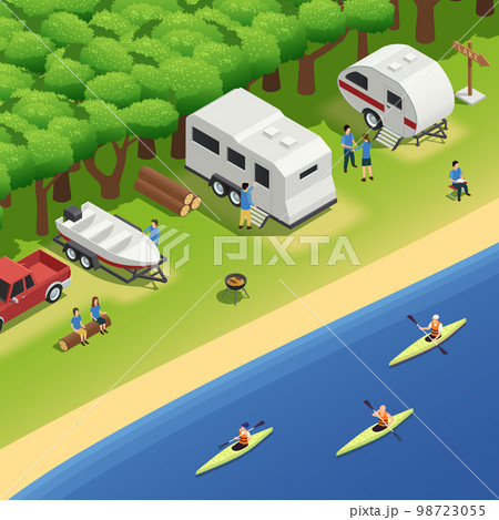 Canoeing Kayaking Camping Isometric View Canoeing Kayaking Camping Isometric View 98723055