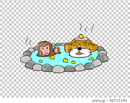 比格犬和猴子泡溫泉 98723199