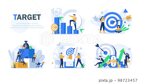 Flat design concept teamwork to build organizational success By setting the right marketing target. Vector illustrations 98723457