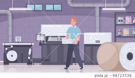 Printing House Polygraphy Cartoon Colored Composition 98723536