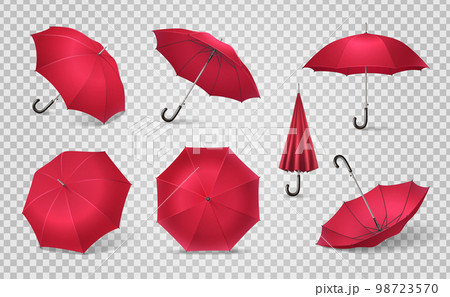 Red Realistic Umbrella Icon Set 98723570