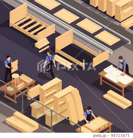 Furniture Production Isometric Colored Composition 98723875