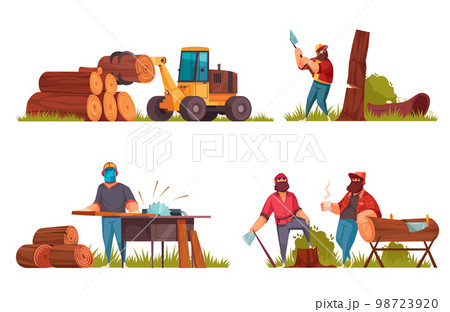 Lumberjack Work Cartoon Compositions 98723920