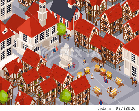 Medieval Architecture Isometric Background 98723926