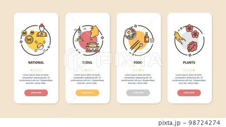 Korea App Screens Cards Set. Vector 98724274