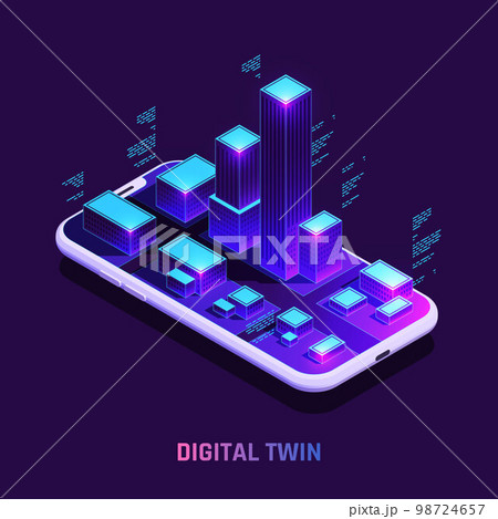Digital Twin Technology Isometric Background 98724657