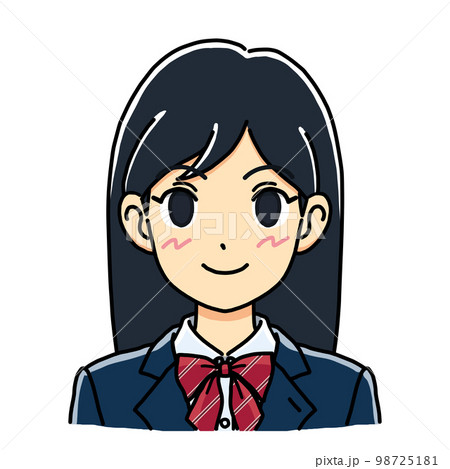 正面を向いてにっこり笑っている女子学生A1のイラスト（バストアップ