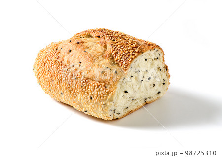 french grain breads with white and black sesame isolate on white background, home made bakery 98725310
