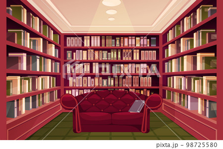 Poster with library room and shelves. Vector image 98725580