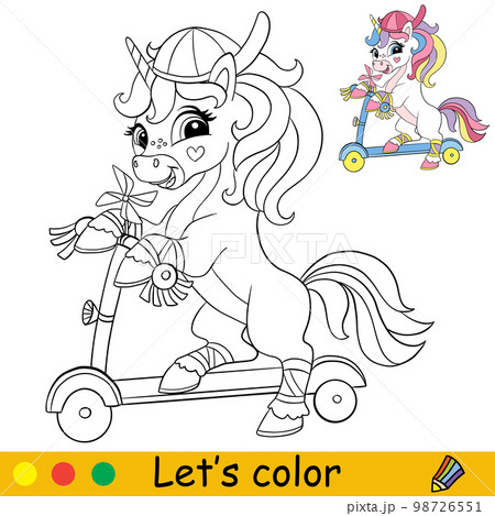 Kids coloring cartoon unicorn character vector illustration 4 98726551
