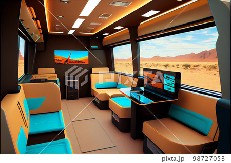 Empty Business bus Interior on road. 98727053