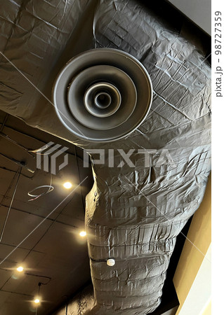 Ventilation system of pipes, ducts and grills in industrial business building 98727359