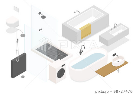 Bathroom furniture - modern vector colorful isometric illustrations set Bathroom furniture - modern vector colorful isometric illustrations set 98727476