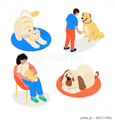 People, cats and dogs - flat design style illustration set People, cats and dogs - flat design style illustration set 98727481