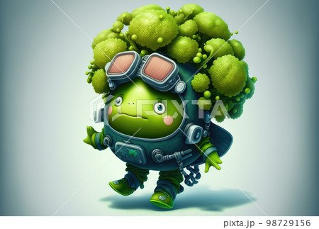 ダイビングスーツを着たブロッコリーのキャラクター 98729156