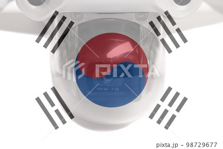 South Korea flag and quadcopter drone aerial camera South Korea flag and quadcopter drone aerial camera 98729677
