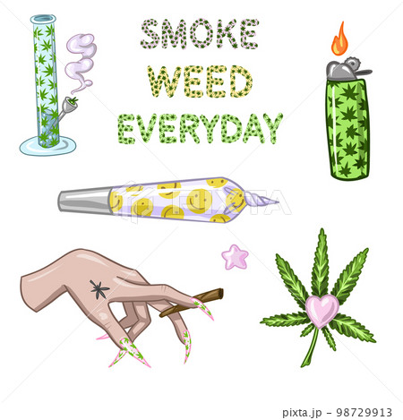 Set of Marijuana. Legalize cannabis. smoking weed. Vector illustration of weed 98729913