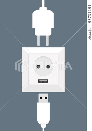 white electric socket in the wall european with usb interface 98731191