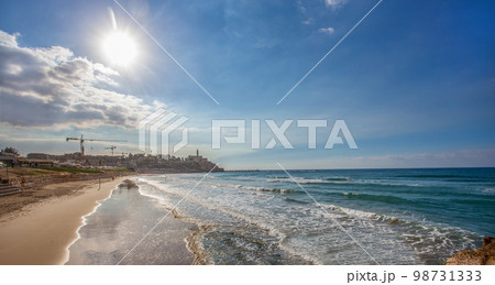 Sand beach in Tel Aviv - view on Old Jaffa 98731333