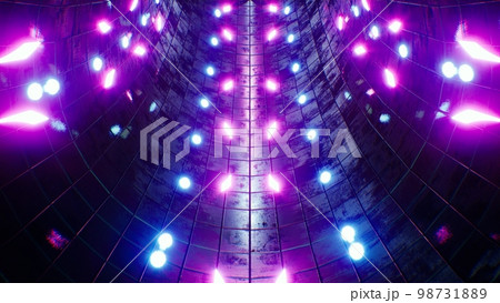 Neon Light in Grunge Stone Tile Tunnel Entrance Background 3D Rendering 98731889