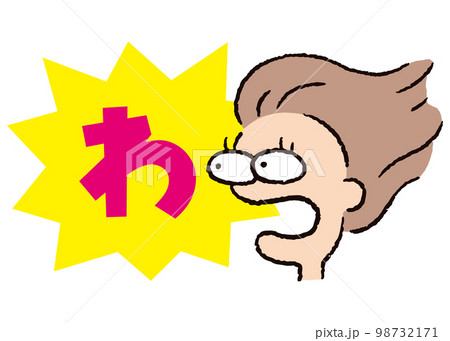 人物_顔_驚く_女性_吹き出し_バクダン黄_セリフピンク_わ 98732171