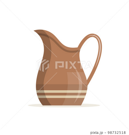 Old clay jug with handle. Rustic pottery 98732518
